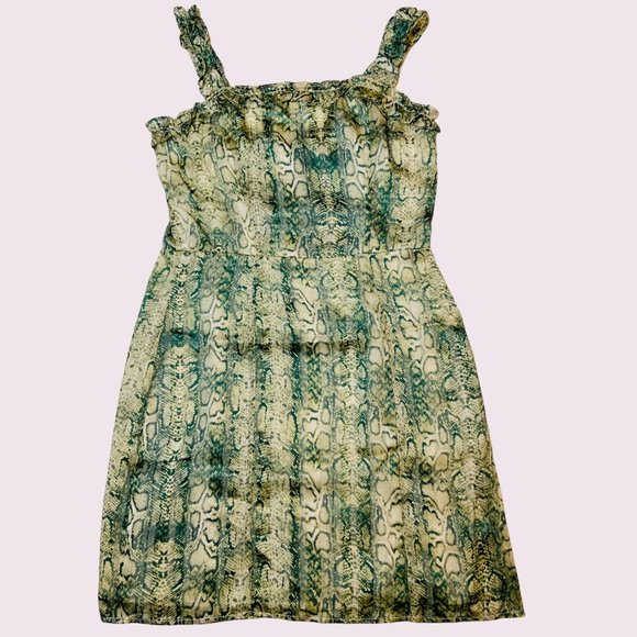 4SI3NNA Green Snakeskin Print Ruffled Shoulder Straps Dress - Size Medium - Picture 2 of 9